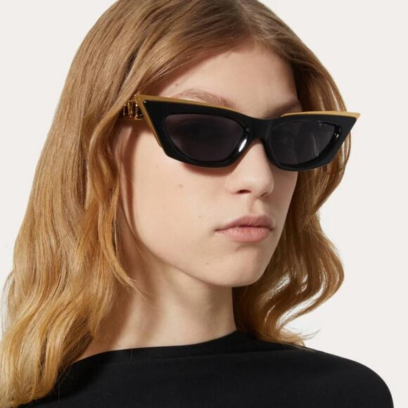 Valentino Women Sunglasses Black Gold Grey Cat Eye V-GOLDCUT - I VLS 113A 55 - Picture 15 of 15